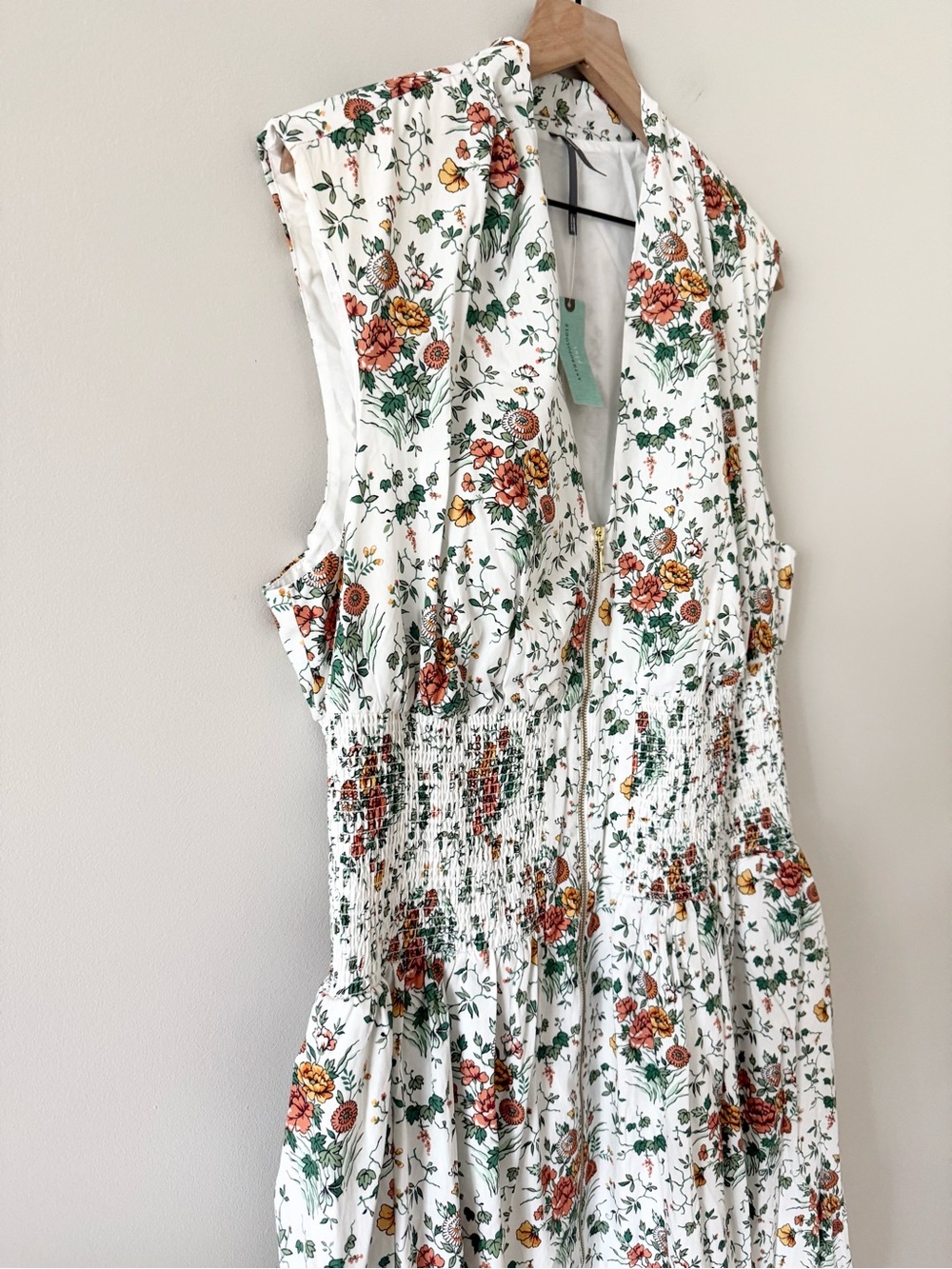 NWT Maeve Tommie Cap Sleeve Smocked Zip Front Midi Dress White Multi Floral 2X - Picture 4 of 8
